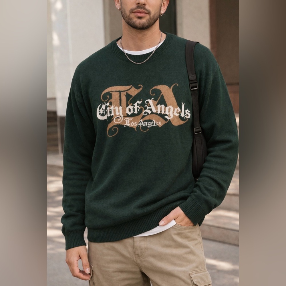 WXYZ City of Angels LA Graphic Sweater – Evergreen Gothic Style Size L NWT
